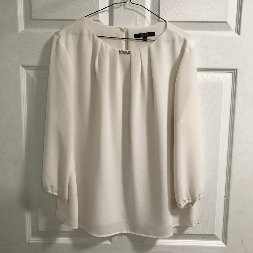 Alex Marie Women's Long Sleeve Flowy White Blouse XL